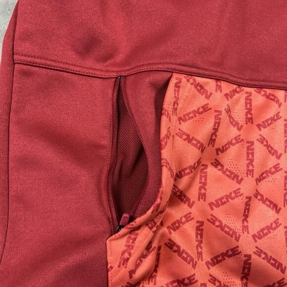 Nike Therma-FIT Hoodie Mens Medium Red Maroon Pullover Logo Kangaroo Zip Pocket - Picture 7 of 8